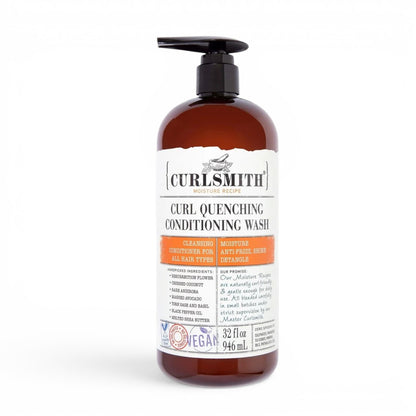 Brown bottle of Curlsmith Curl Quenching Conditioning Wash on a white background