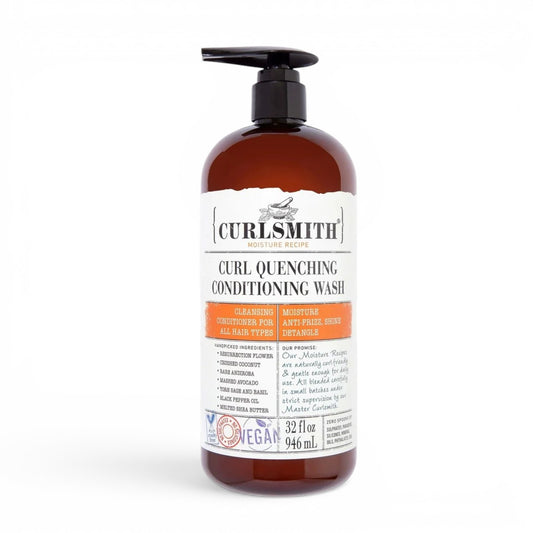 Brown bottle of Curlsmith Curl Quenching Conditioning Wash on a white background