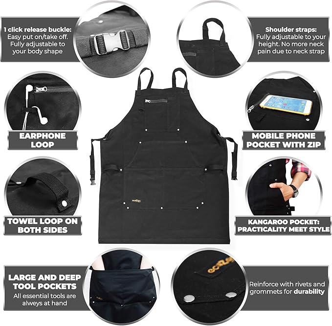 ecoZen Lifestyle Professional Grade Chef Apron for Men for Cooking, BBQ and Grill