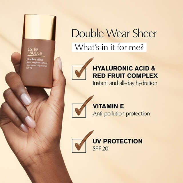 Estée Lauder Double Wear Sheer Foundation SPF 20 30ml – Deep Shades, Oil-Free, Hydrating