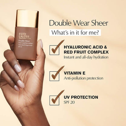 Estée Lauder Double Wear Sheer Foundation SPF 20 30ml – Deep Shades, Oil-Free, Hydrating