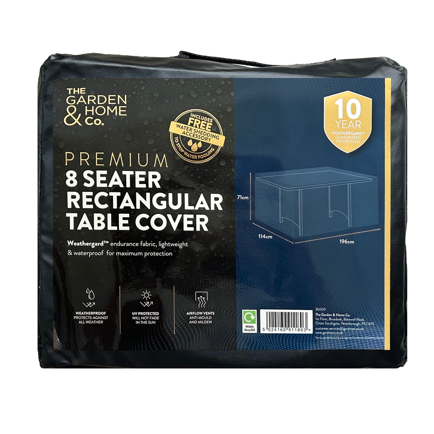 Garden and Home Co 8 Seater Rectangular Table Cover - Black