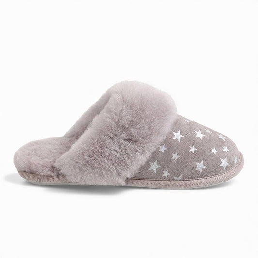 Just Sheepskin Kids Duchess Mule Slippers - Grey with Star Design - Size UK 12-13
