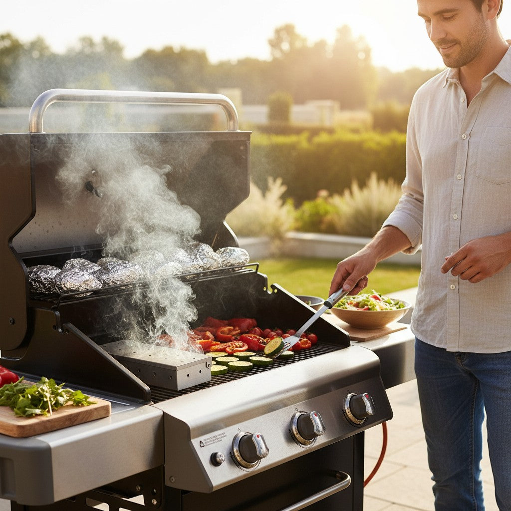 GoodHome BBQ Smoker Box Stainless Steel 22cm for Gas & Charcoal Barbecues