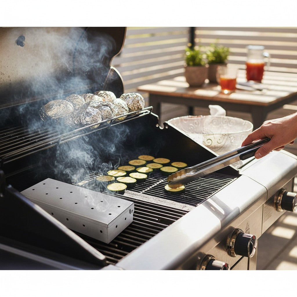 GoodHome BBQ Smoker Box Stainless Steel 22cm for Gas & Charcoal Barbecues