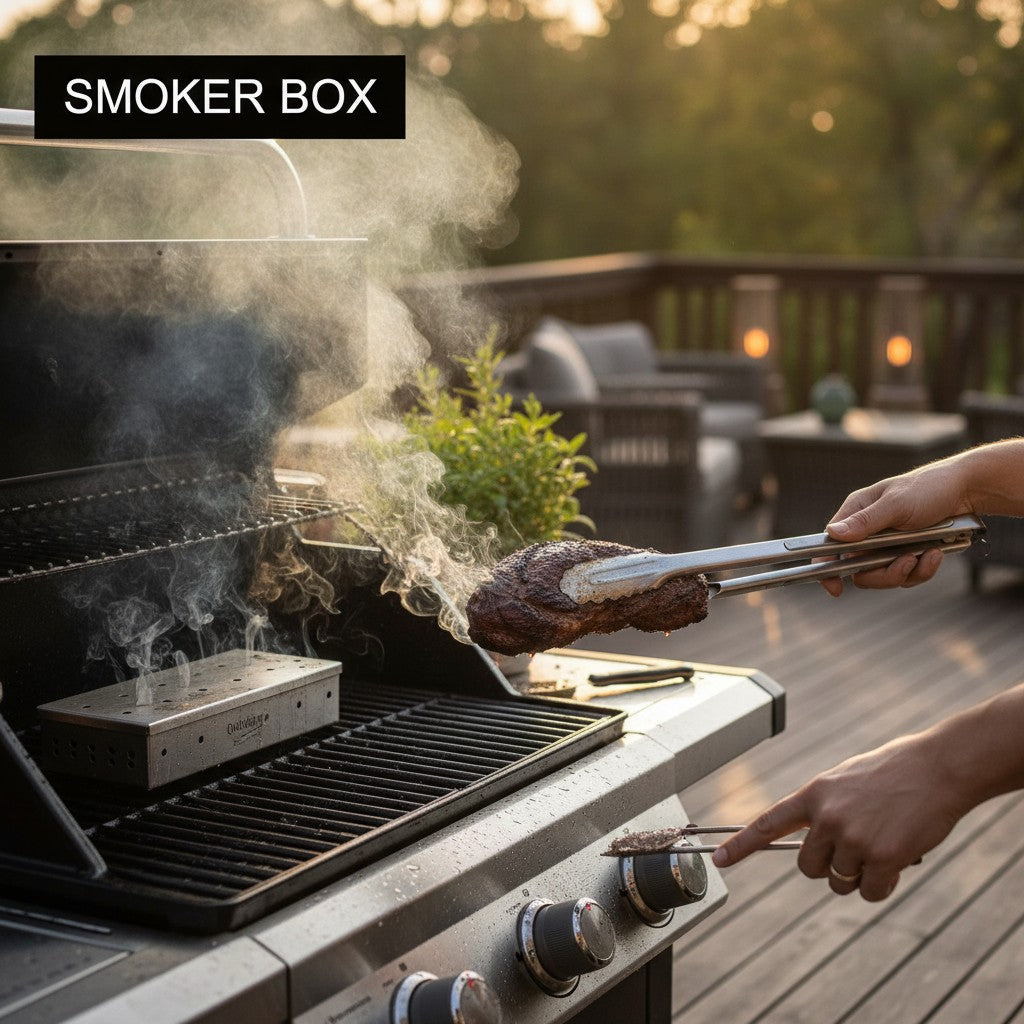 GoodHome BBQ Smoker Box Stainless Steel 22cm for Gas & Charcoal Barbecues