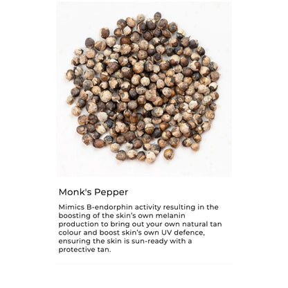 Monk's pepper on a white background with text about its skin benefits.