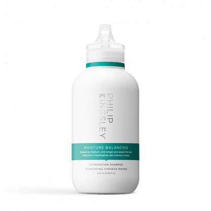 White Philip Kingsley Moisture Balancing Combination shampoo bottle with a teal label on a white background