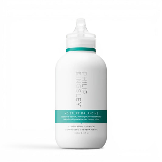 White Philip Kingsley Moisture Balancing Combination shampoo bottle with a teal label on a white background
