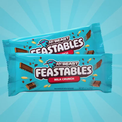 10 x Feastables MrBeast Milk Crunch Chocolate Bars with Puffed Rice – (60g Each)