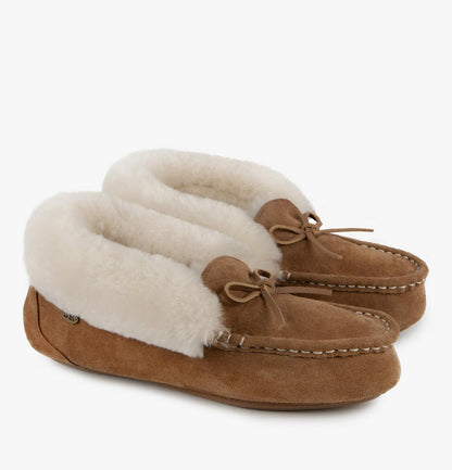 Just Sheepskin Francesca Sheepskin Moccasin Slippers in Chestnut Brown - Size UK 4 / EUR 37
