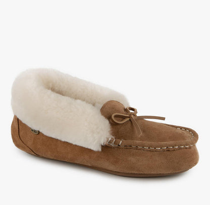 Just Sheepskin Francesca Sheepskin Moccasin Slippers in Chestnut Brown - Size UK 4 / EUR 37