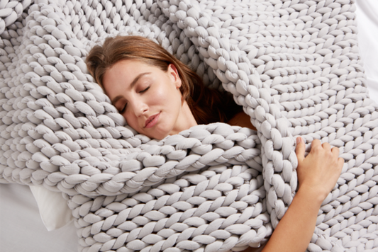 Remy Sleep Weighted Blanket 8kg Cloudy Grey – The Lounger 120x180cm, Chunky Knit 100% Cotton