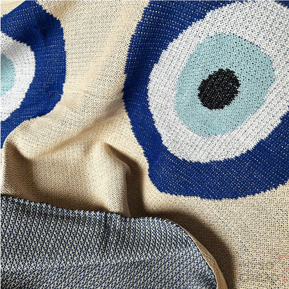 Snuggery Luxury Organic Cotton Knitted Throw Blanket 180 x 125cm - Mykonos Eye End