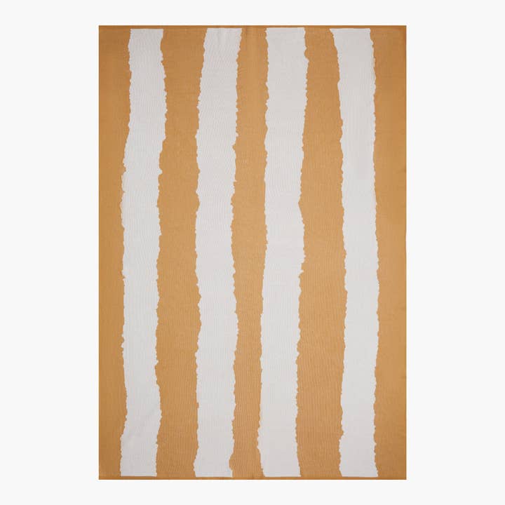 Snuggery Luxury Organic Cotton Knitted Throw Blanket 180 x 125cm - Milos Beige Striped