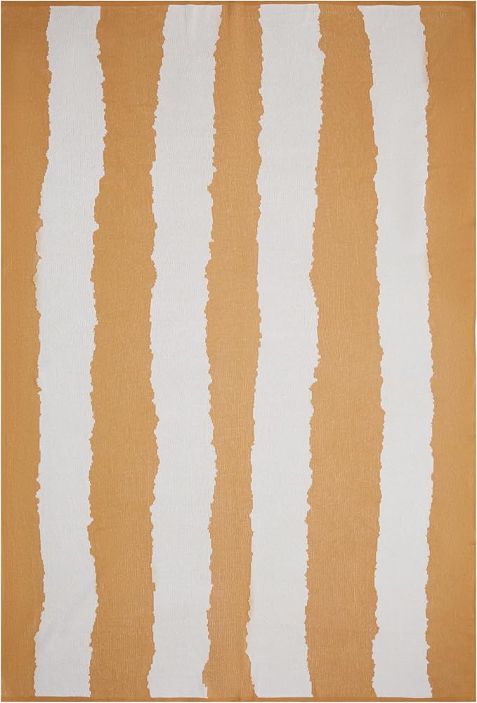 Snuggery Luxury Organic Cotton Knitted Throw Blanket 180 x 125cm - Milos Beige Striped