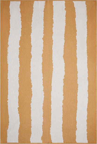 Snuggery Luxury Organic Cotton Knitted Throw Blanket 180 x 125cm - Milos Beige Striped