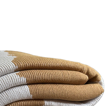 Snuggery Luxury Organic Cotton Knitted Throw Blanket 180 x 125cm - Milos Beige Striped