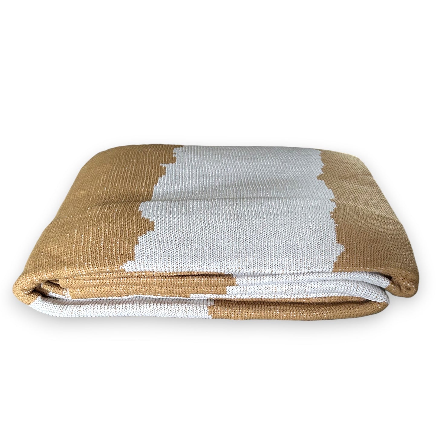 Snuggery Luxury Organic Cotton Knitted Throw Blanket 180 x 125cm - Milos Beige Striped