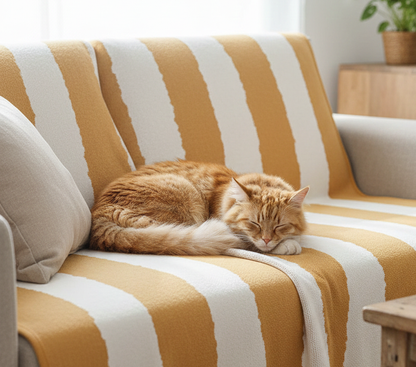 Snuggery Luxury Organic Cotton Knitted Throw Blanket 180 x 125cm - Milos Beige Striped