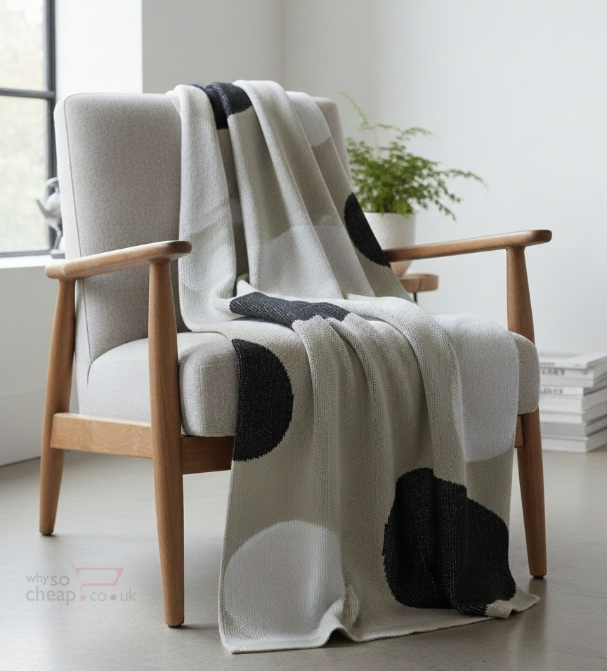 Snuggery Luxury Organic Cotton Knitted Throw Blanket 180 x 125cm - Corfu Pebbles