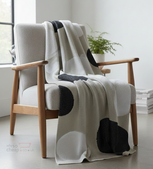 Snuggery Luxury Organic Cotton Knitted Throw Blanket 180 x 125cm - Corfu Pebbles