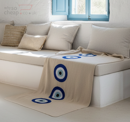 Snuggery Luxury Organic Cotton Knitted Throw Blanket 180 x 125cm - Mykonos Eye Middle Lined