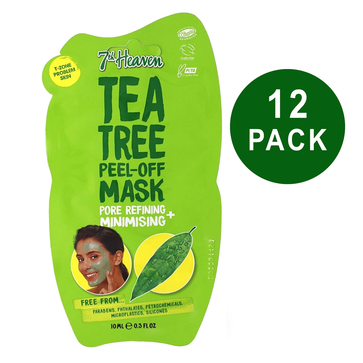 7th Heaven Tea Tree Peel-Off Face Masks, T-Zone and Problem Skin - Minimises & Refines Pores - 12 Pack