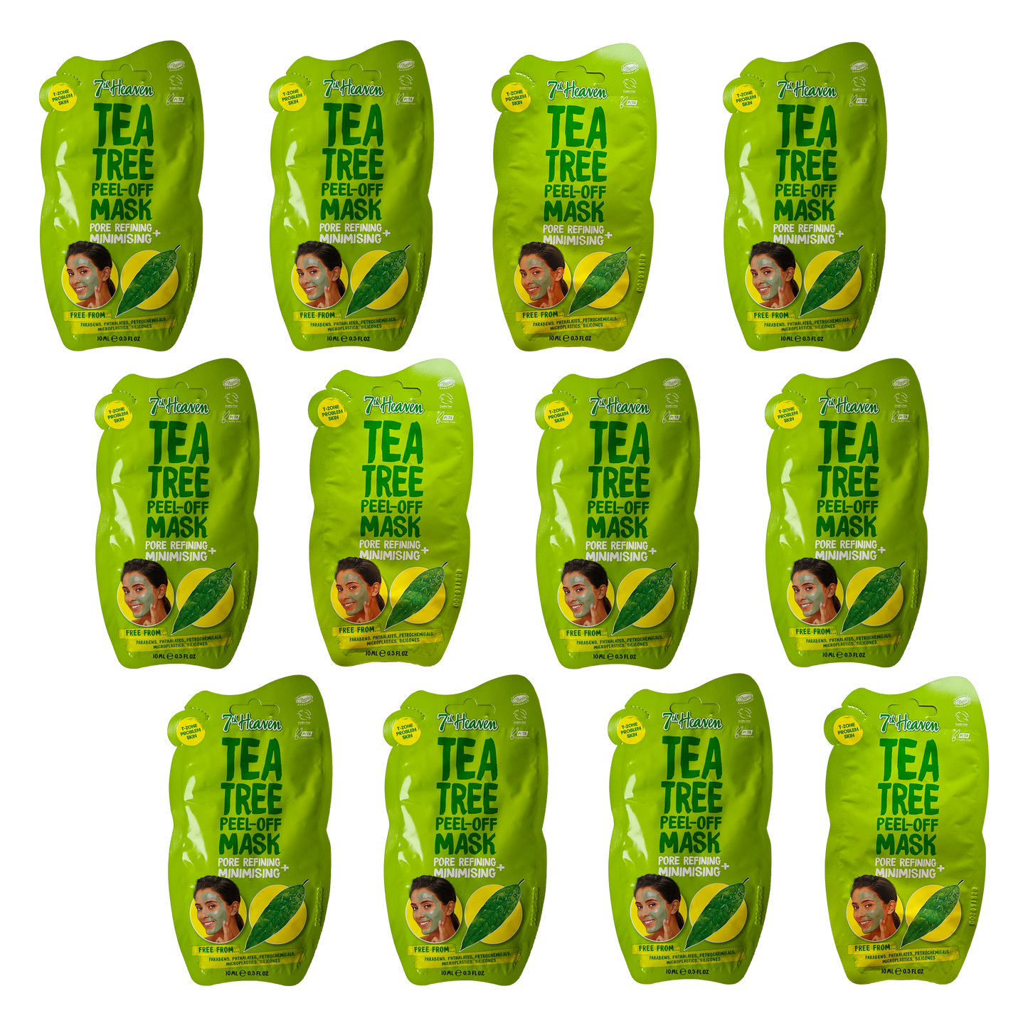 7th Heaven Tea Tree Peel-Off Face Masks, T-Zone and Problem Skin - Minimises & Refines Pores - 12 Pack