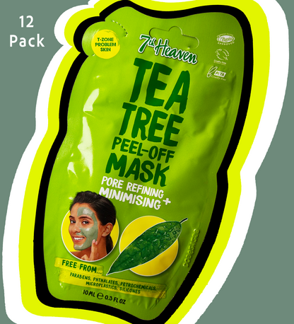 7th Heaven Tea Tree Peel-Off Face Masks, T-Zone and Problem Skin - Minimises & Refines Pores - 12 Pack