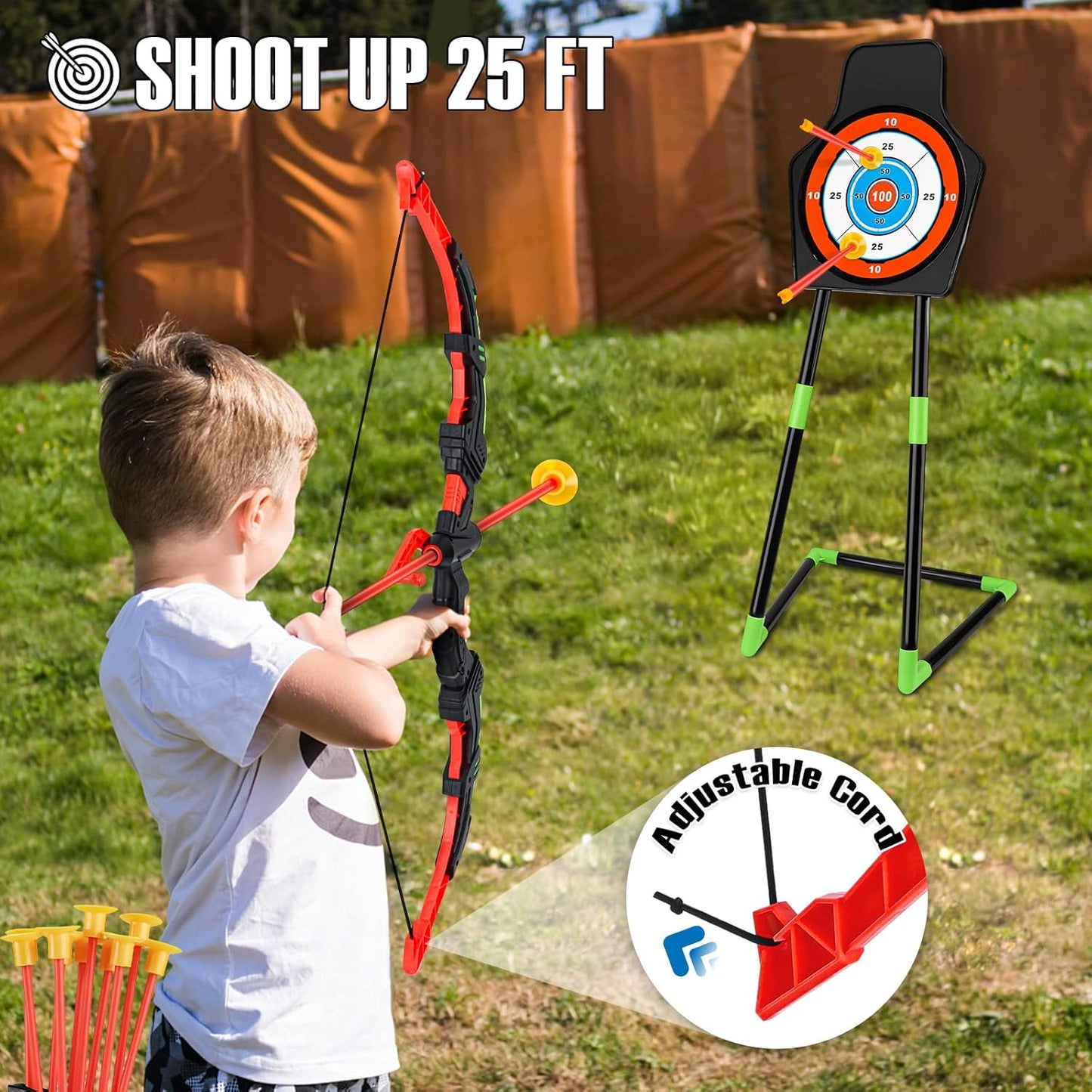 TEMI LED Bow and Arrow Set for Kids – 2 Bows, 20 Suction Arrows, Quivers & Targets – Light-Up Archery Toy for Boys & Girls Ages 3–12 – Outdoor Game