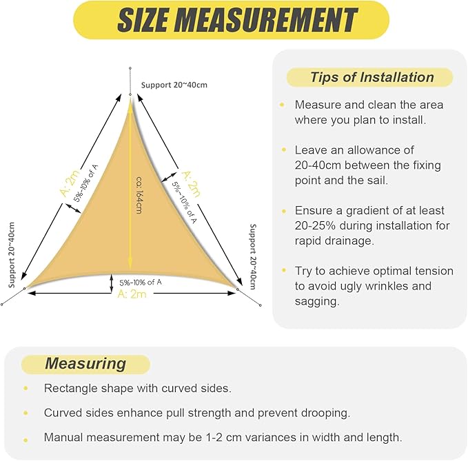 Premium Sun Shade Sail Waterproof UV Protection - Triangle - Sand Coloured