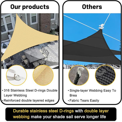 Premium Sun Shade Sail Waterproof UV Protection - Triangle - Sand Coloured