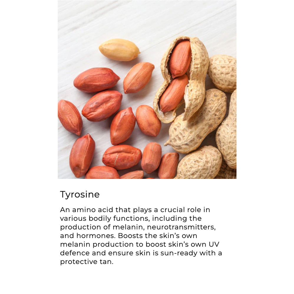 Peanuts on a white background with text about tyrosine.