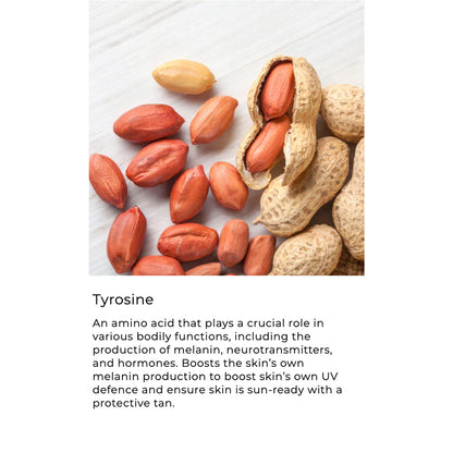 Peanuts on a white background with text about tyrosine.