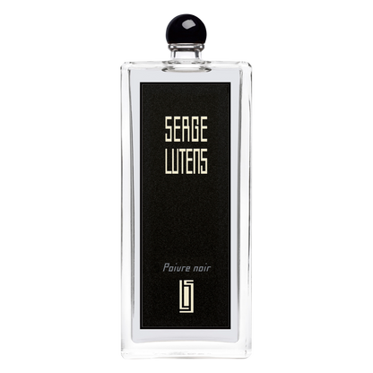 Serge Lutens perfume bottle with black cap on a white background