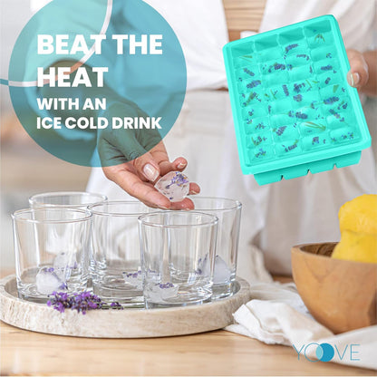 Yoove - Ice Cube Tray With Lid & Bin BPA Free Silicone Container, Nugget Tray With Ladle - Aqua Turquoise