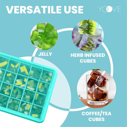 Yoove - Ice Cube Tray With Lid & Bin BPA Free Silicone Container, Nugget Tray With Ladle - Aqua Turquoise